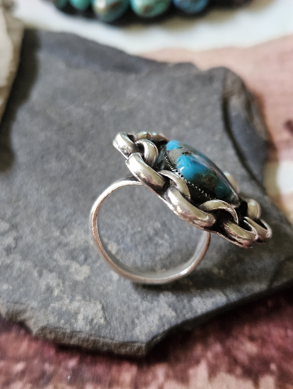 Navajo Turquoise Sterling Silver Ring - Picture 3 of 5